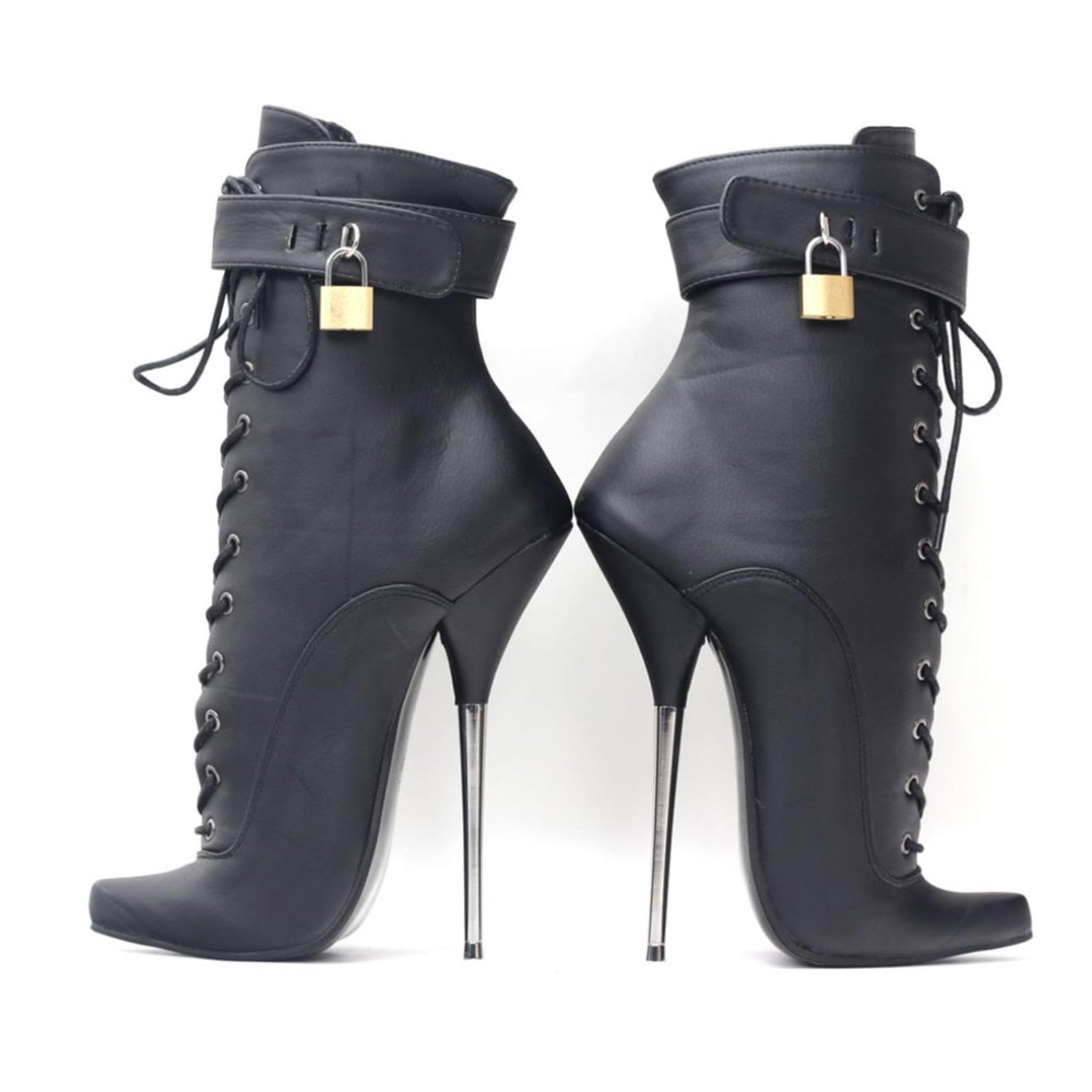 Talon Aiguille Talons Hauts 18 Cm Boots de Ballet Pointu à Talon Haut Lacet avec Serrures, Black-38