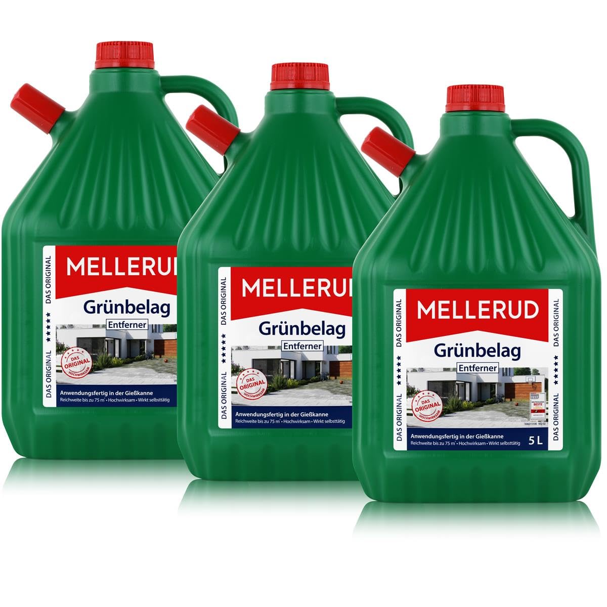 MELLERUD Grünbelag Entferner - 3x 5 l | Grünbelagentferner & Steinreiniger - Effizientes Reinigungsmittel zum Entfernen von Algen und Grünbelag