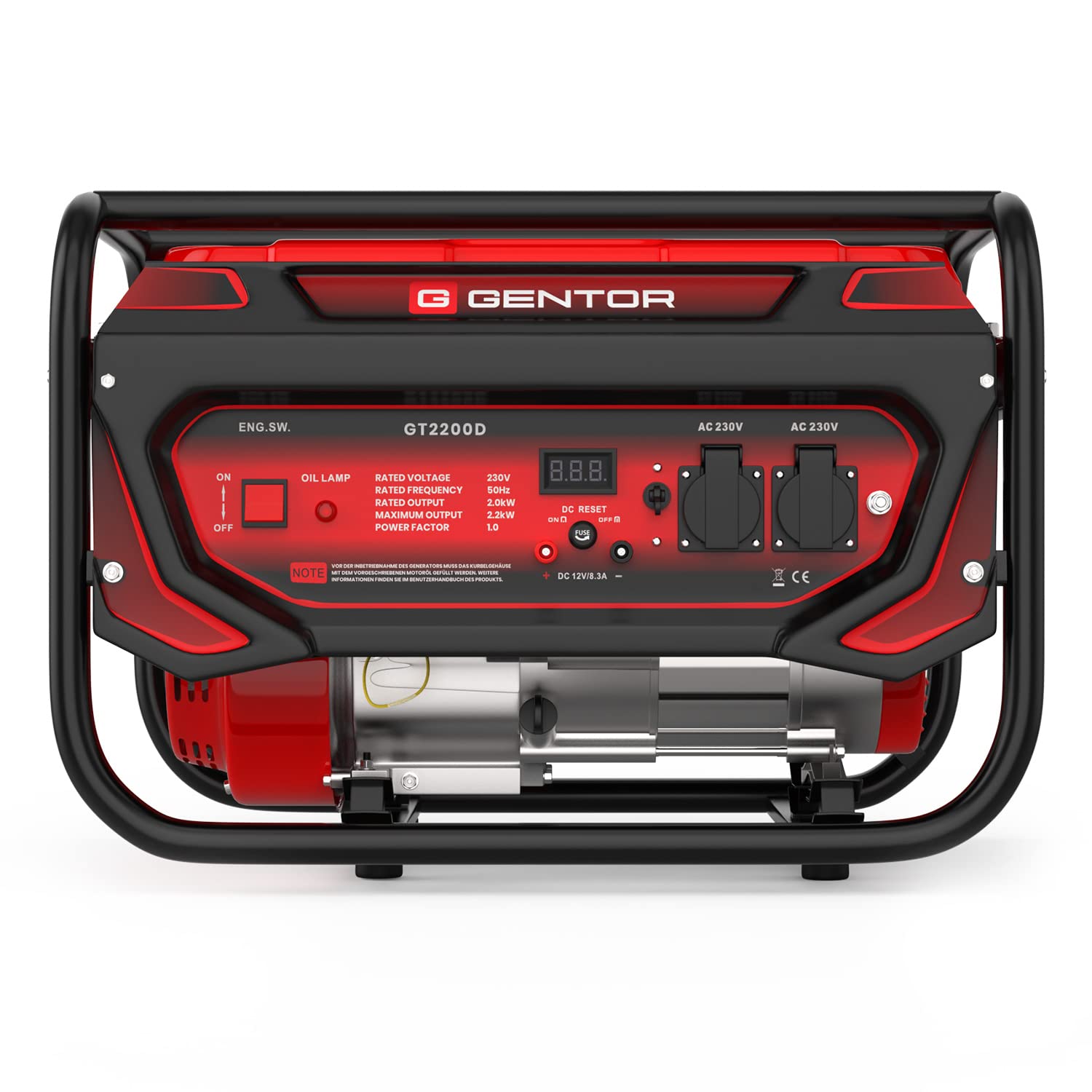 GENTOR Generador de Energía de Emergencia de Gasolina Tranquila 2200 Vatios 7.0HP, Motor de 4 Tiempos, 2x 230V, 1x 12V, Pull-Start, Para Acampar