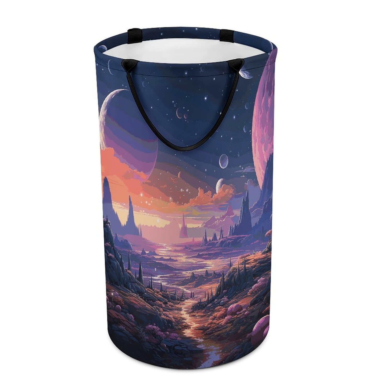 Colorful Retro Space Theme Laundry Basket Freestanding Laundry Hamper with Handles Waterproof Dirty Clothes Hamper Collapsible Washing Bin Aesthetic Clothes Basket for Bathroom Bedroom Dorm