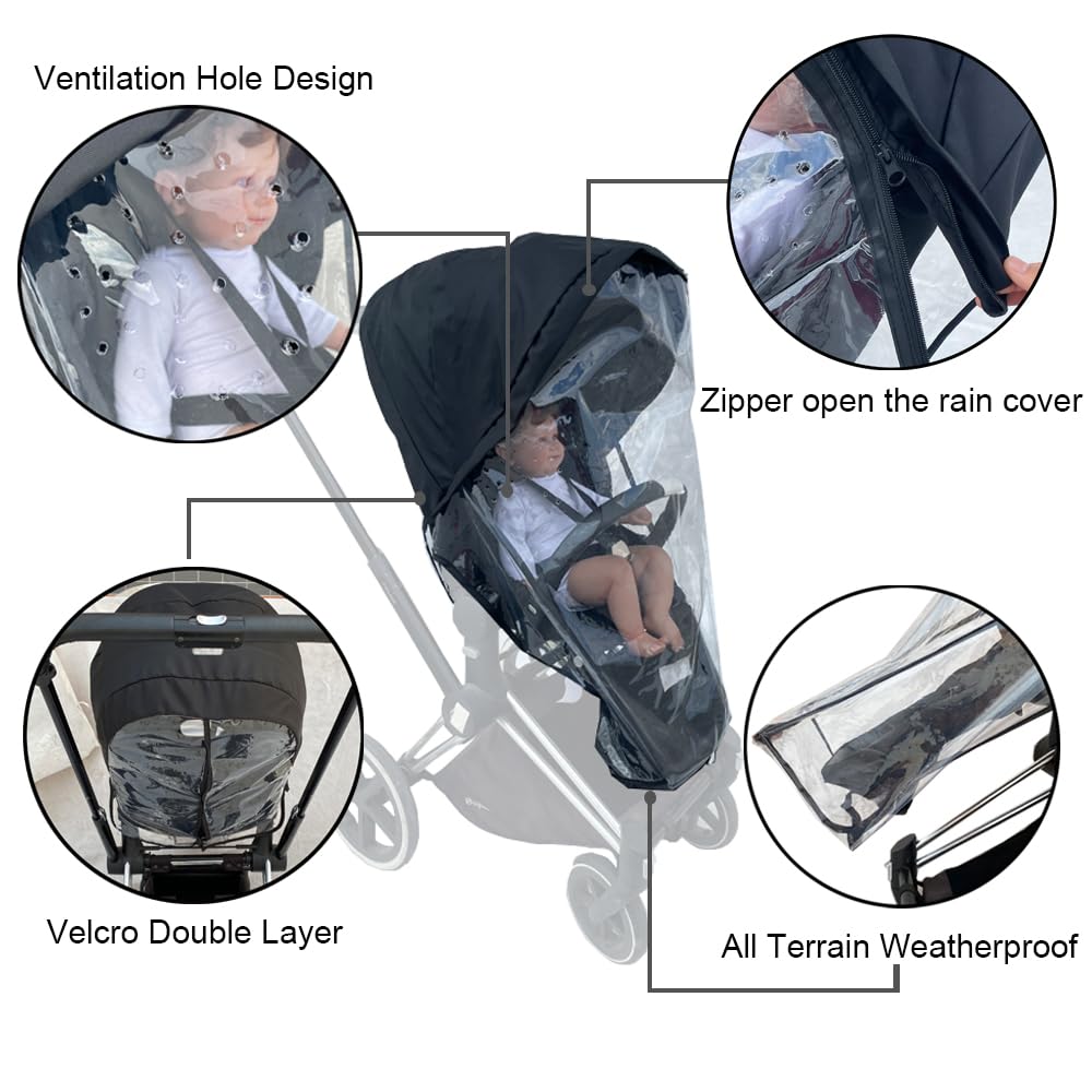 Colu Kid Baby Stroller Rain Cover Compatible with Cybex Priam & Mios & Balios Prams, Stroller Accessories Wind Cover - Image 2