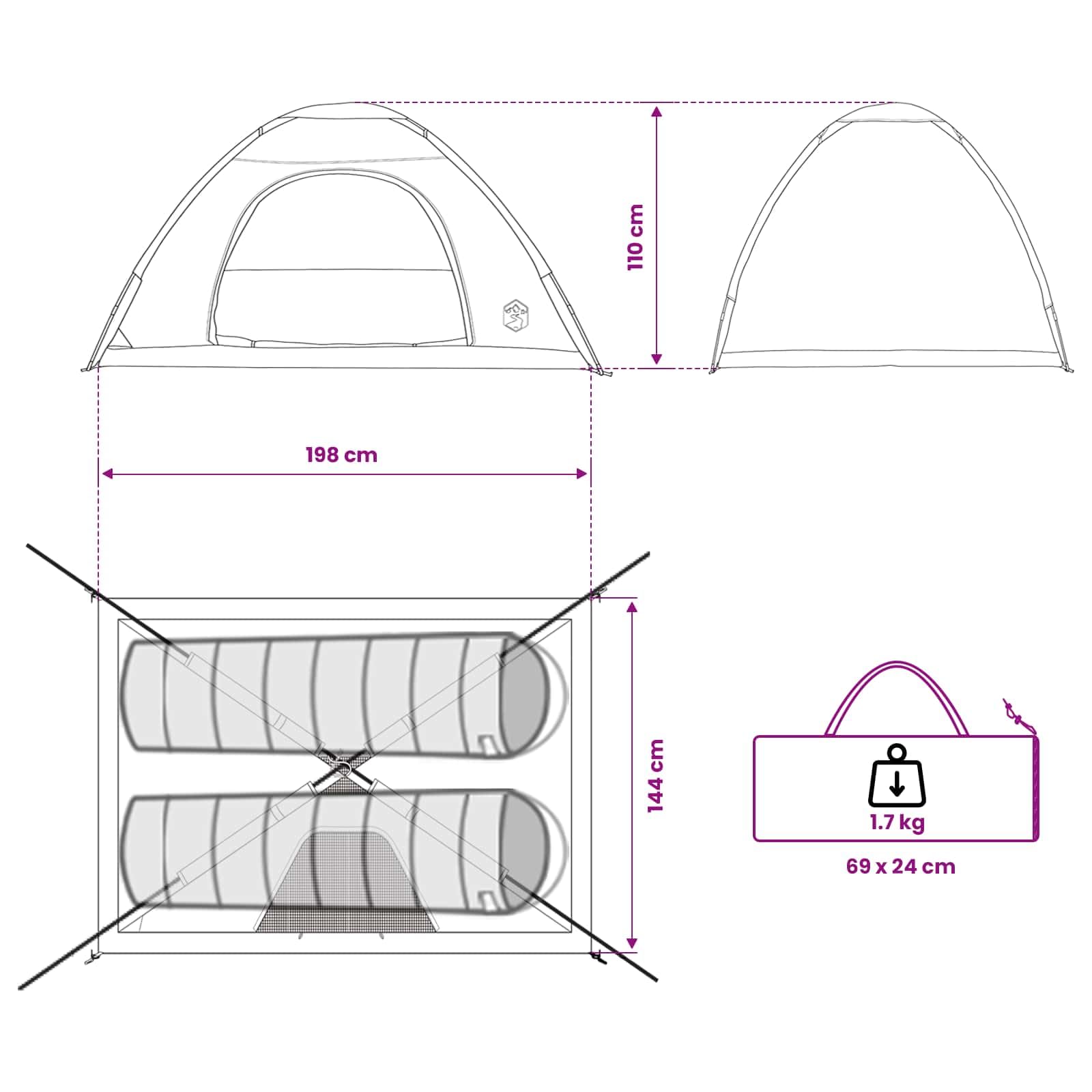 Tenda da campeggio con tetto, verde oliva, 190 x 140 x 105 cm, tenda da lancio in poliestere 185T, rivestimento in poliuretano, per campeggio, giardino, spiaggia, esterni, protezione