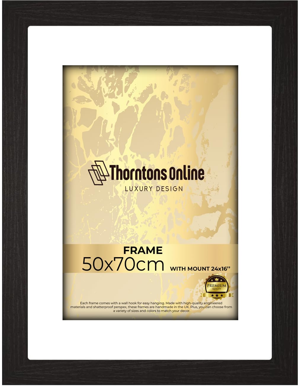 Thorntons Poster Frame 50 x 70cm -Fit white Mount(24x16'') -Clear HD Perspex & MDF Wood-Portrait & Landscape Display-artwork/Gift/Prints/Certificates -[Black Frame]