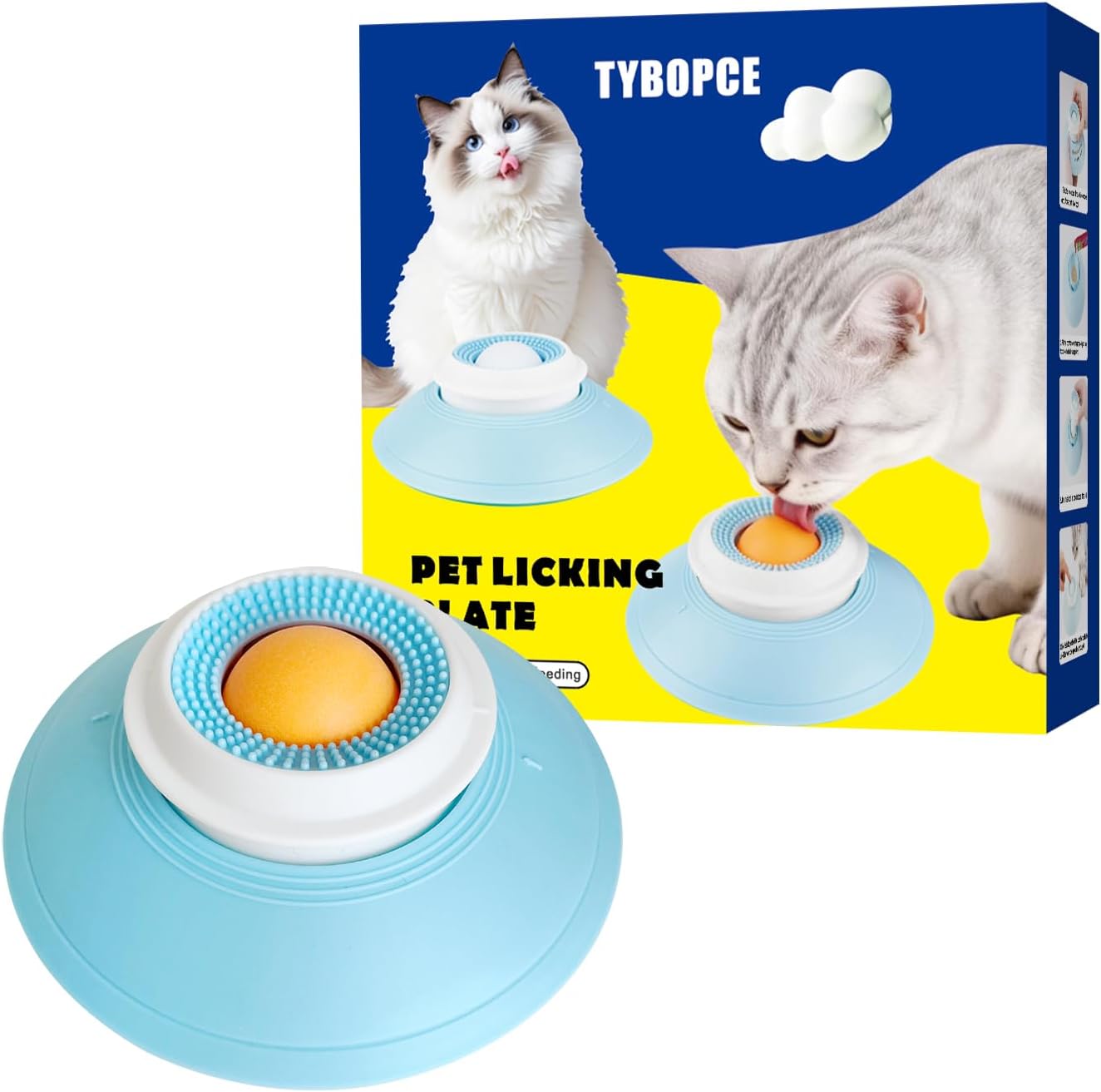 Cat Liquid/Wet Food Licking Bowl, Slow Feeding Pet Bowl, Cat Lick Ball Bowl, Non-Slip Design, Slow Eating, Pet Anxiety Relief Toy, Interactive Cat Bowl（Yellow Ball）