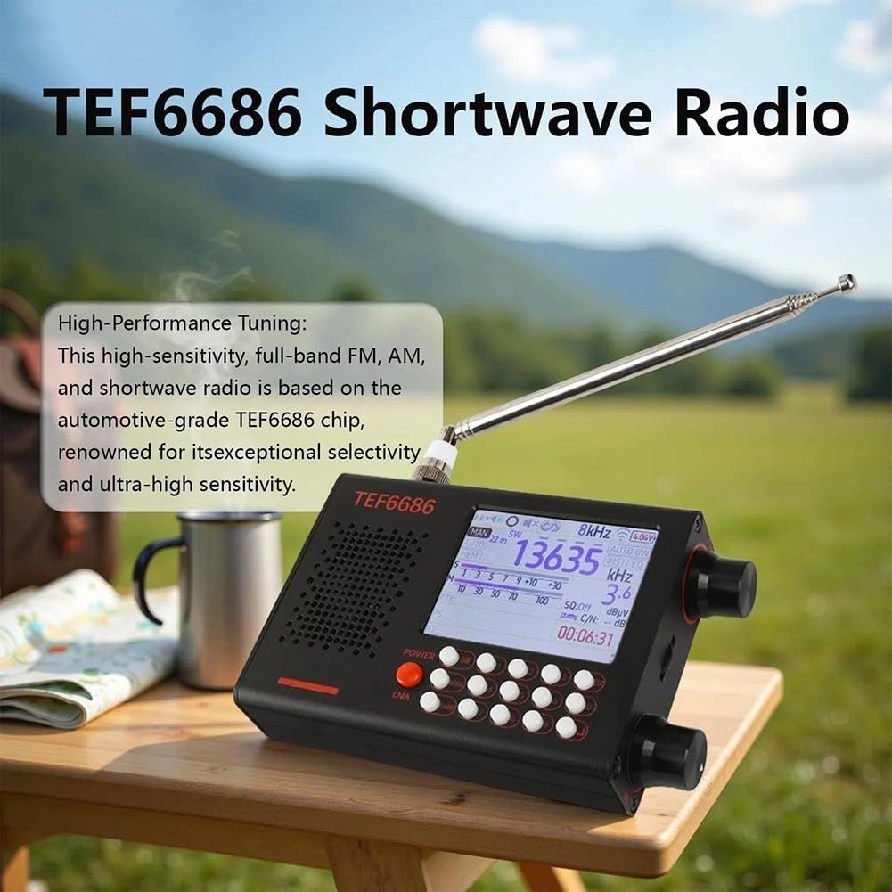 TEF6686 Radio portátil de onda corta con receptor DSP, banda completa AM/FM/SW/LW, 5000 mAh, conector de 3,5 mm para viajes y camping