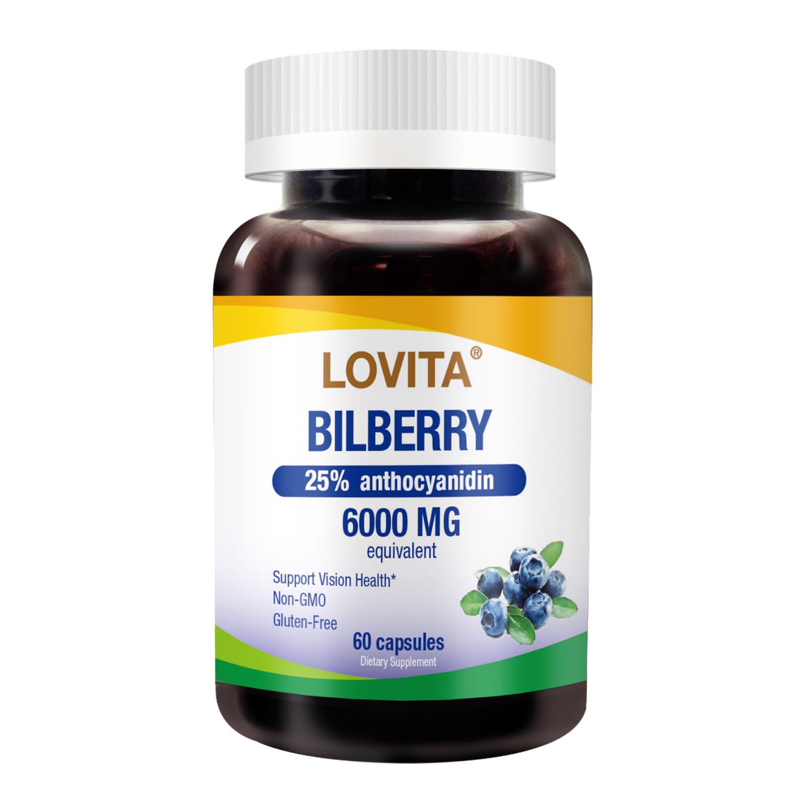 LOVITA Bilberry Extract, 100:1, 25% Anthocyanins, 60 Capsules