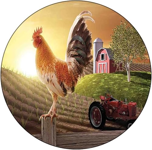 Mantel elástico, mantel decorativo de tela campestre, diseño de pájaro temprano en la mañana, se adapta a mesas redondas de 61 pulgadas de diámetro,