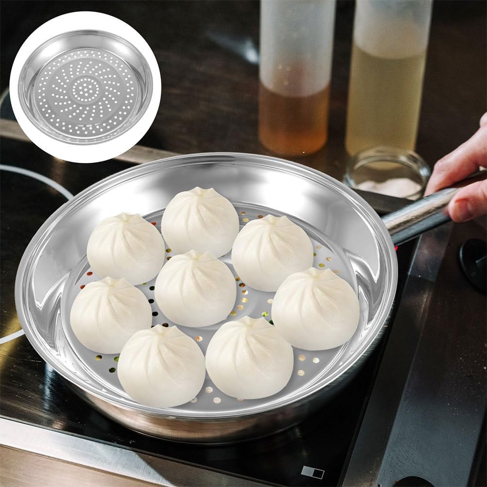 KALLORY Stainless Steel Steamer Basket Insert 12.20 inch Pot Steamer Tray with Fine Holes Steaming Rack for Vegetables Fish Eggs Dumplings Seafood Kitchen Use