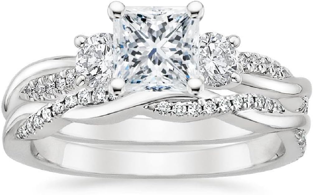 Petite Twisted Vine Moissanite Diamond Ring Set, 2 CT Princess Moissanite Engagement Ring Set, Wedding Ring Set, Bridal Ring, Amazing Ring for Women