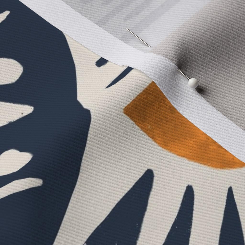 Spoonflower Fabric - Art Deco Boho Retro Vintage Abstract Sunset Coastal Modern Damask Navy Printed on Denim Fabric by The Yard - Bottomweight Apparel Home Decor Upholstery