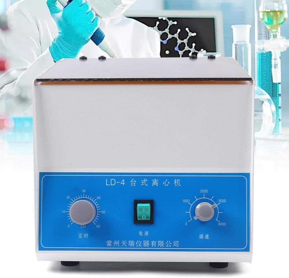 Elektrische Labor-Zentrifuge, niedrige Drehzahl, 4000 U/min, mit Timer (0–60 min) und Geschwindigkeitsregelung, 100 ml Fassungsvermögen, 4 Röhren