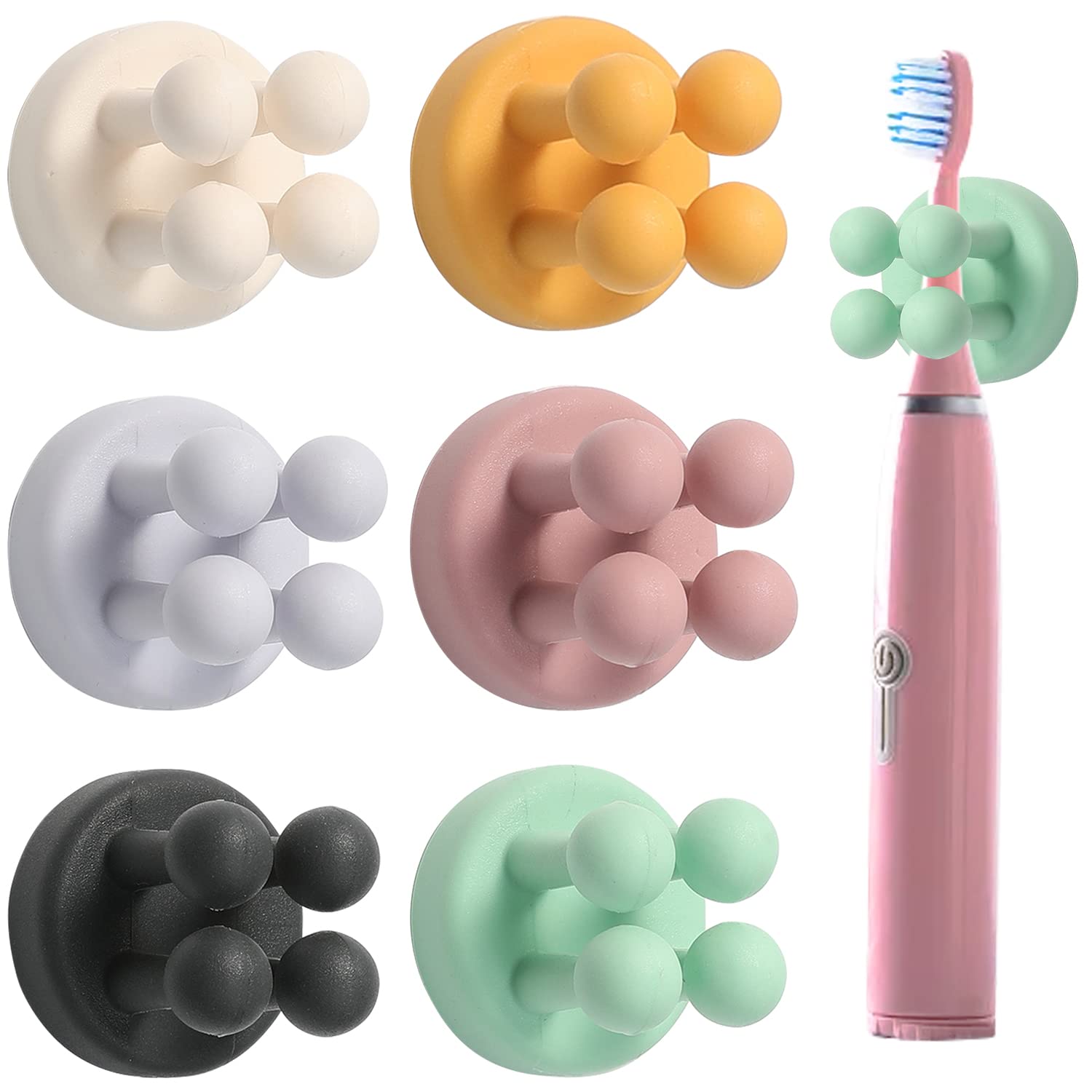 DelsenPack of 6 silicone toothbrush holders, adhesive hooks, bathroom razor holder, shower, no drilling, waterproof, for bathroom, kitchen, secretariat