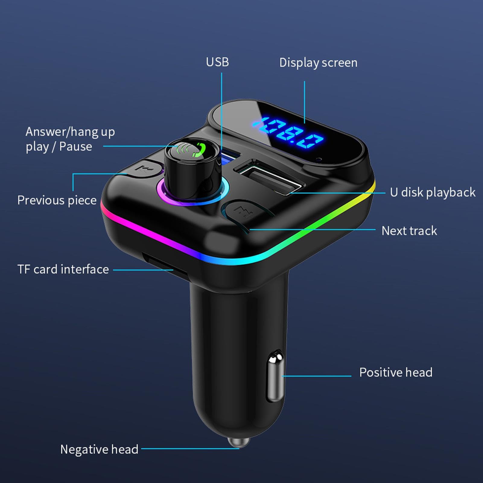 Transmetteur FM Bluetooth Pour Voiture - Double USB, écran LED, Mains Libres - Bluetooth 5.0 - 3