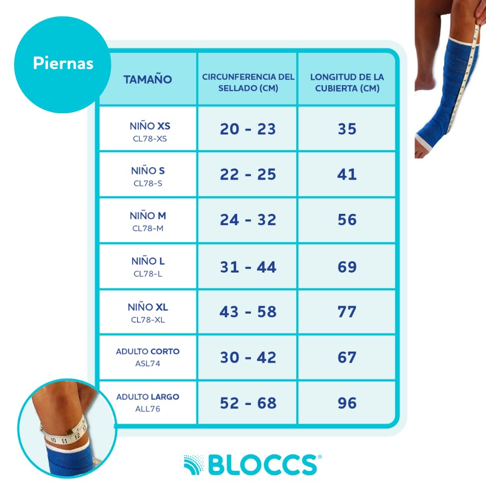Bloccs Funda impermeable para pierna escayolada, natación, ducha y baño. Protector estanco - #ASL74 - pierna corta para Unisex Adulto Azul