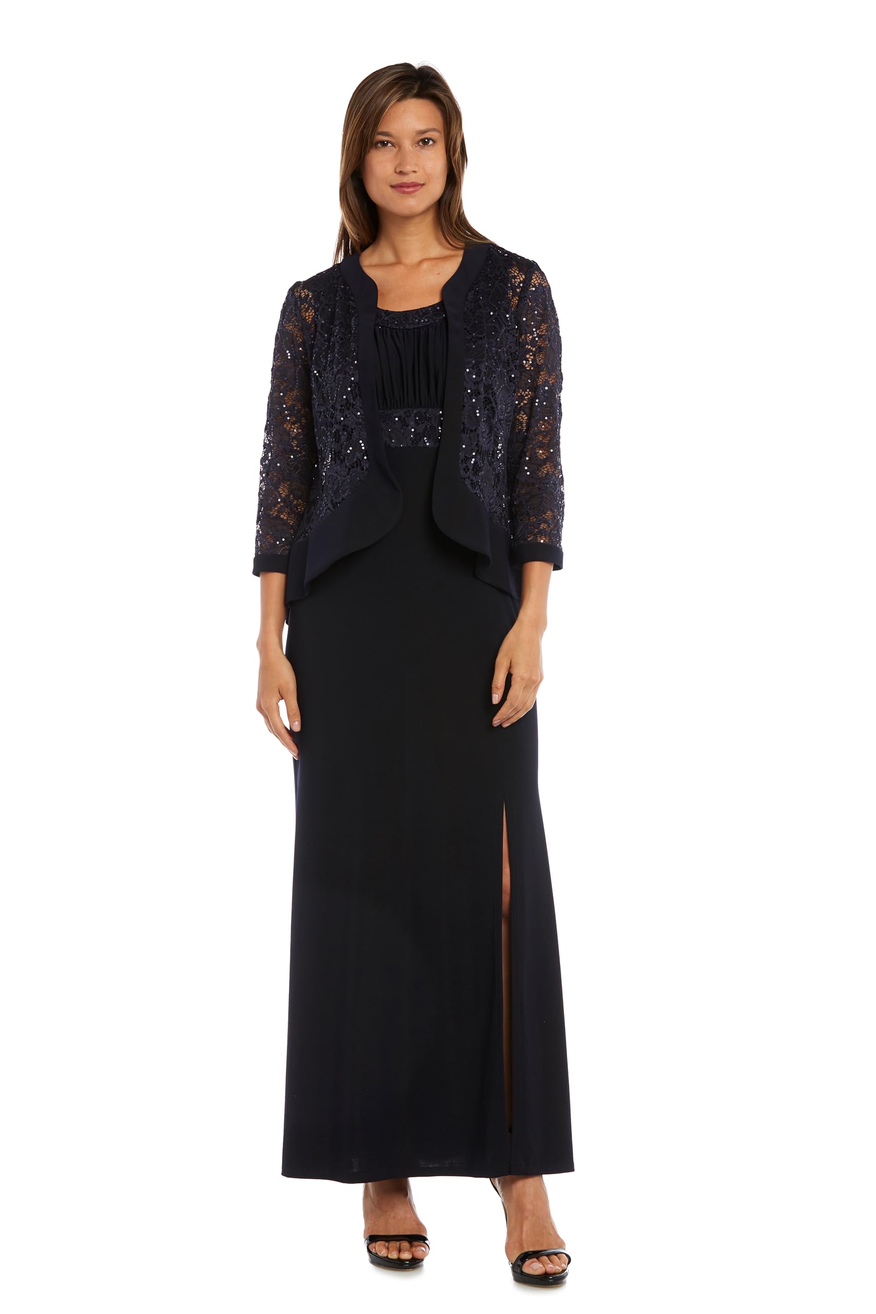 RM Richards Women's Sequin Lace Jacket Long Dress - Three Quarter Sleeve 2  Piece Mother of The Bride Dress Denim : Amazon.com.au: Clothing, Shoes &  Accessories