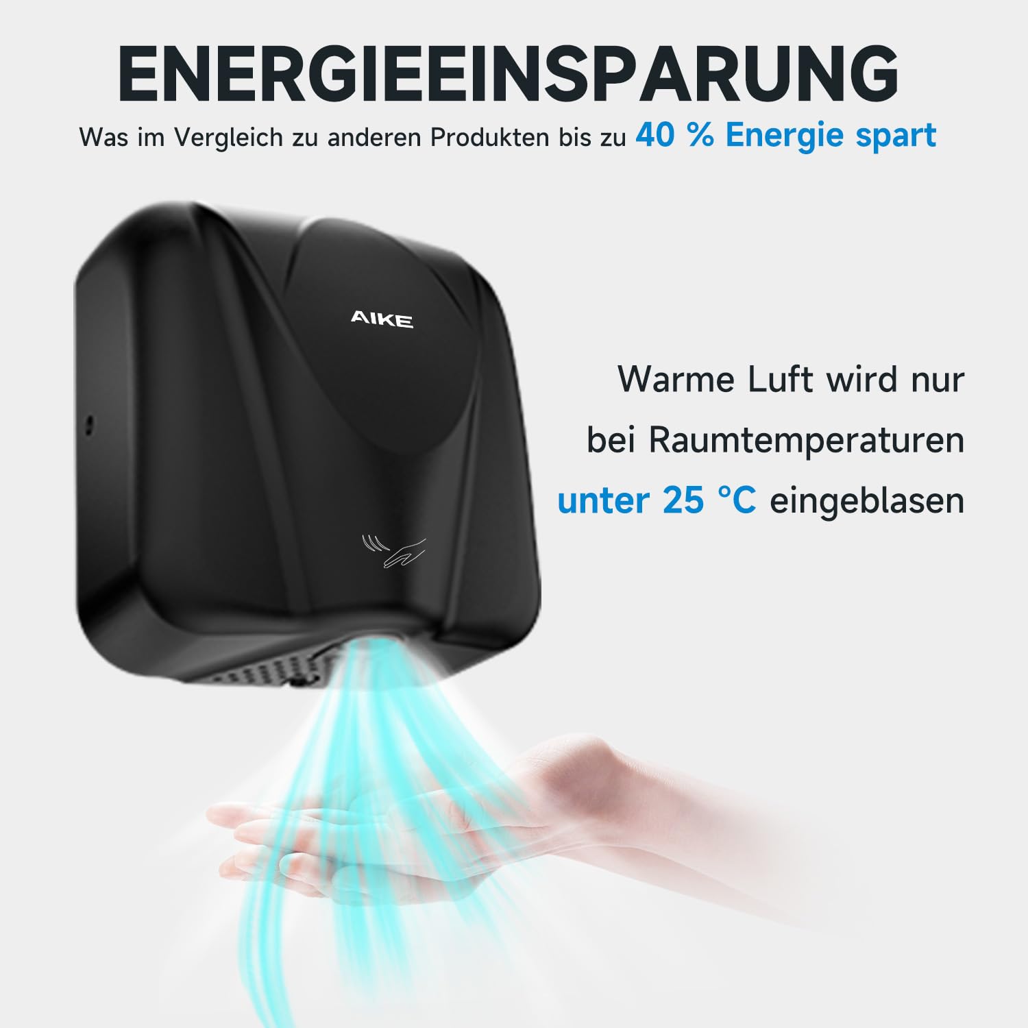 AIKE Elephant Kommerzieller Händetrockner, Hochgeschwindigkeits, Langlebiger Edelstahl für Hochfrequenzierte Toiletten, 220V AK2812 (Schwarz Edelstahl)