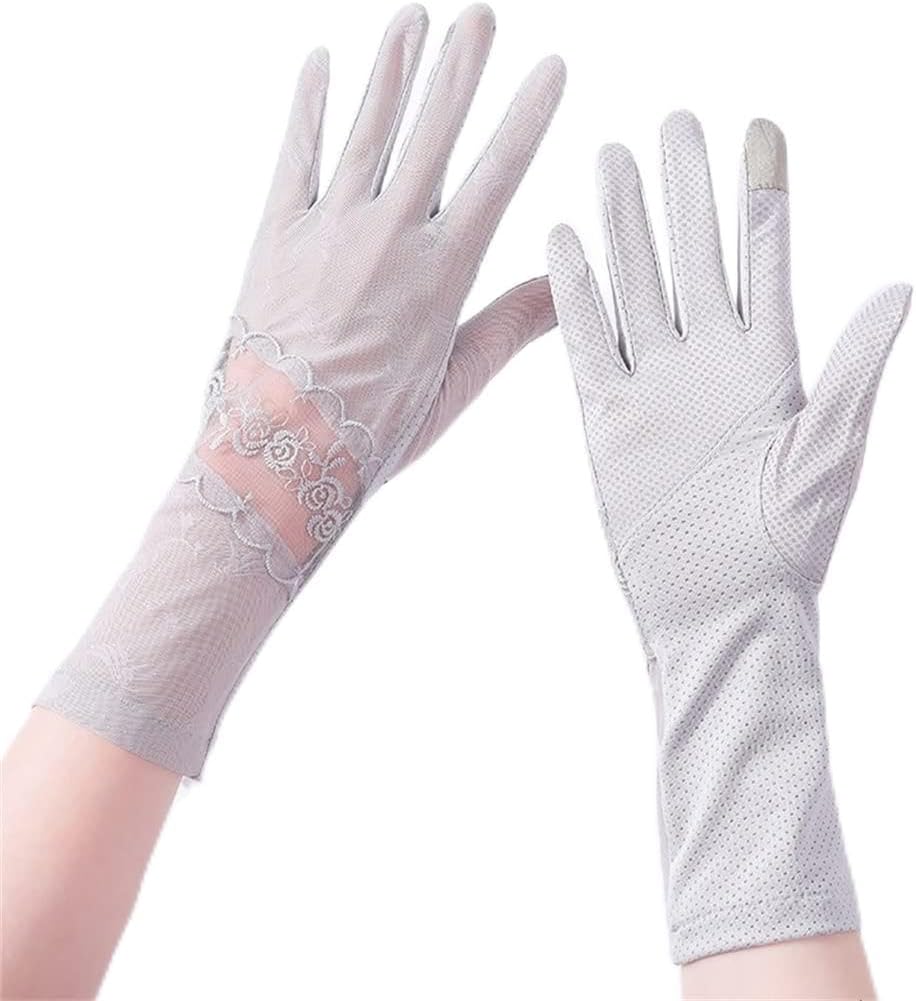 Women's Thin Ice Silk Lengthened Elastic Full Finger Touch Screen Driving Lace Gloves