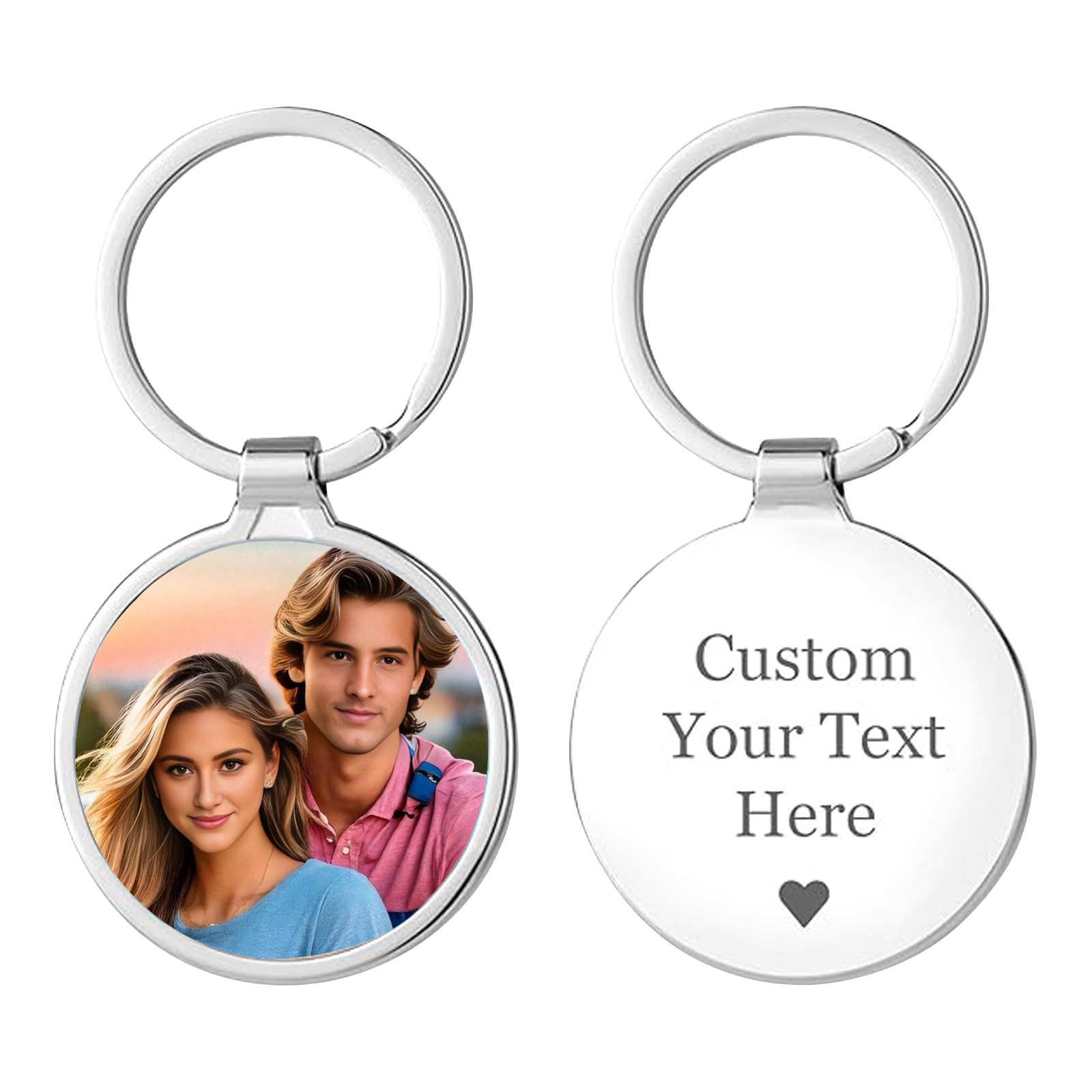 WBW Personalised Keyring Custom Photo Printed Text Engraved Keepsakes Key Ring Gifts for Him Men Boyfriend Family Dad Mum (Round)