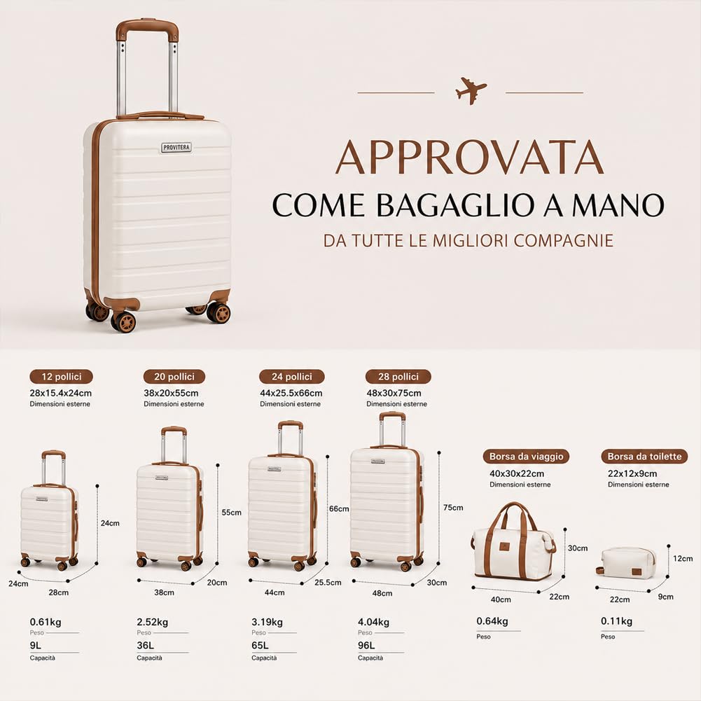 Set 6 Pezzi Valigie da Viaggio Family con Beauty Case Rivestimento Rigido, Trolley Bagaglio a Mano e da Stiva con Ruote Easy Roll e Borsa Espansibile, Involucro Duro, 24/55/66/75 cm
