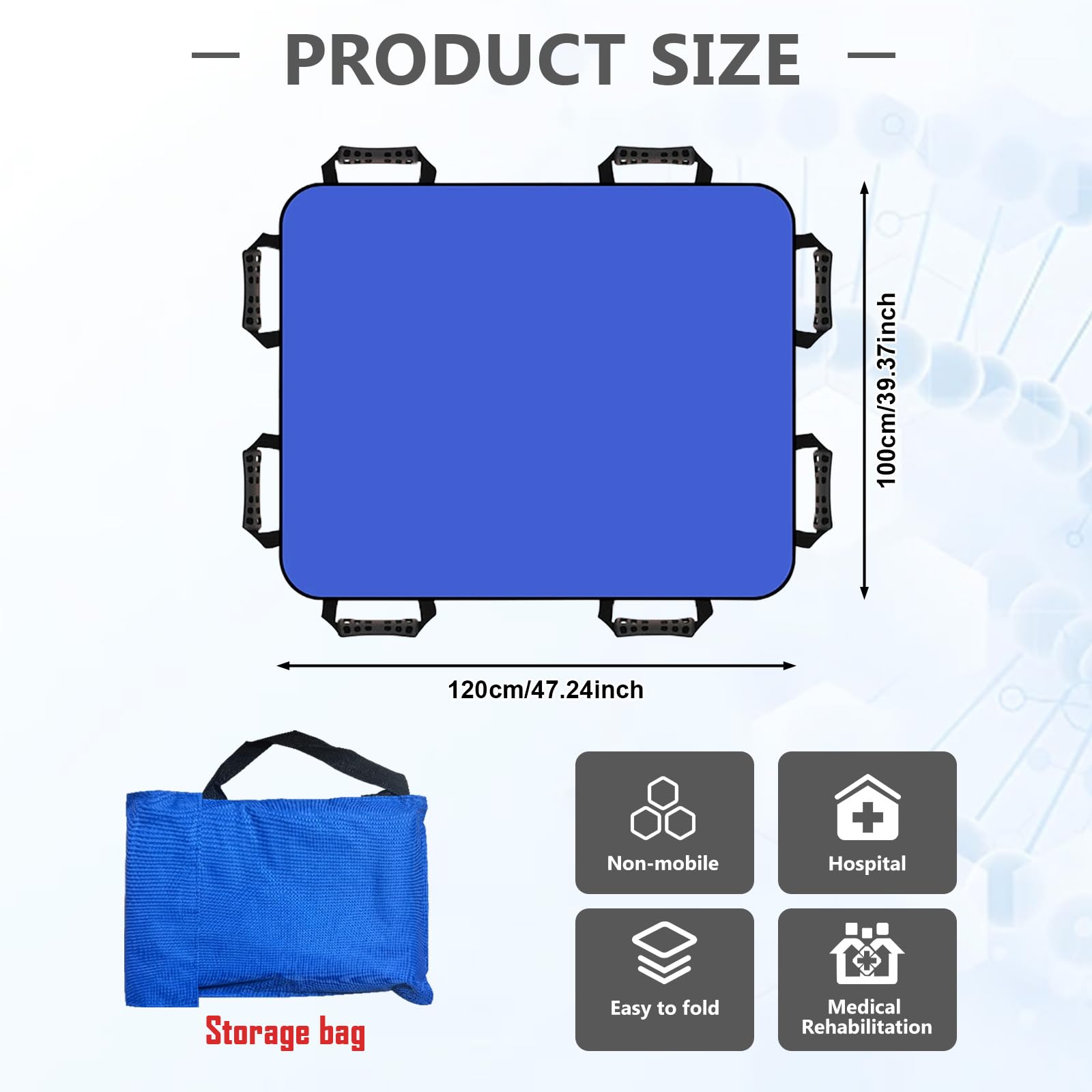 Toalla para pacientes, 100 x 120 cm, con 8 asas, sábana de transferencia y ayuda de almacenamiento para enfermería, transferencia de ancianos y cama para transferencias de pacientes