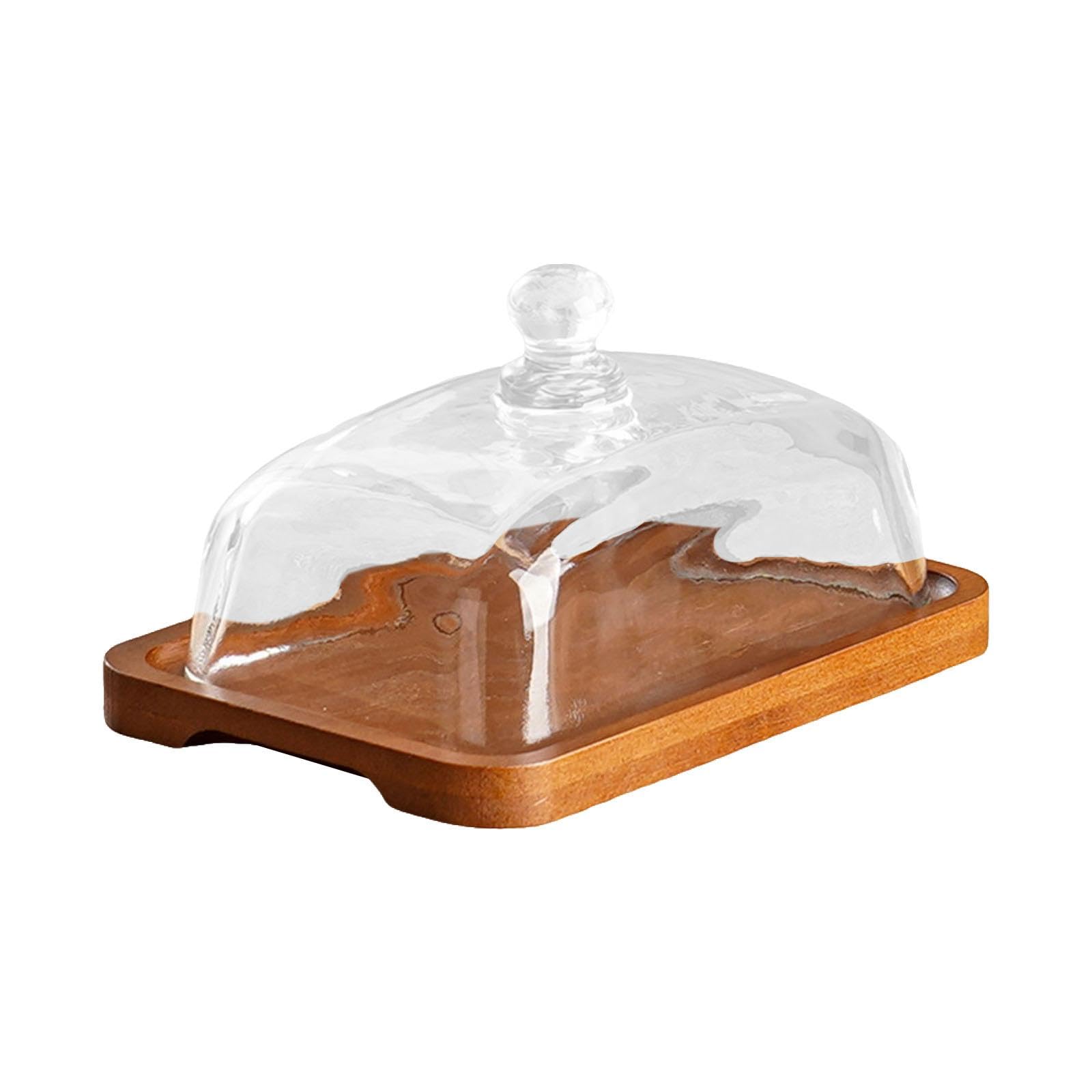 Holz Kuchenständer Glas Haube Käseteller Servierplatte Gebäck Tablett Aus Holz mit Einzigartigem Design für Party Hochzeit Küchen Appetithä, Dunkle Holzfarbe
