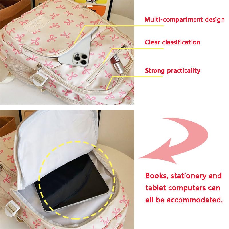 Coquette Bow Backpack，Bow Backpack 3pcs Set Cute Kawaii Backpack Set Large Capacity(black)4