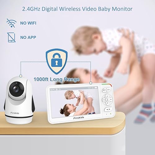 Miniatura 4 de Monitor de bebé con 2 cámaras, monitor de bebé de video de 5 pulgadas con doble cámara y audio sin WiFi, batería de 32 horas, conversación de 2
