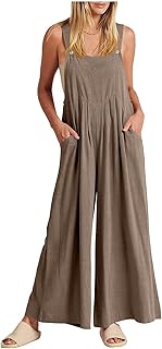 Monos para Mujer Color Sólido Holgados Fruncidos Pantalones Sin Mangas De Pierna Ancha