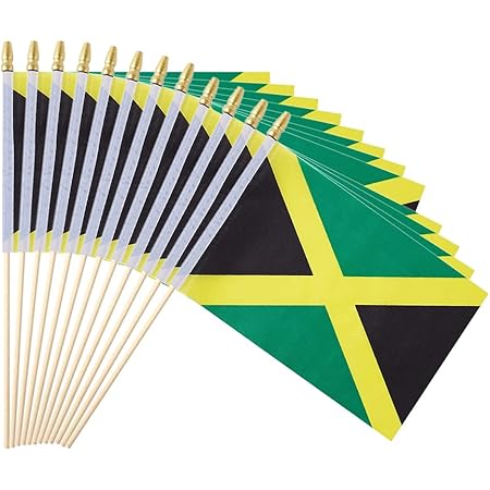 25Pack Small Jamaica Flag Handheld Mini Jamaican Flag on Stick 5x8 Inch