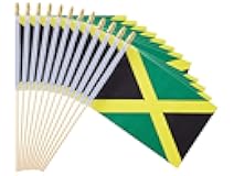 Ckexin 25Pack Small Jamaica Flag Handheld Mini Jamaican Flag on Stick 5x8 Inch