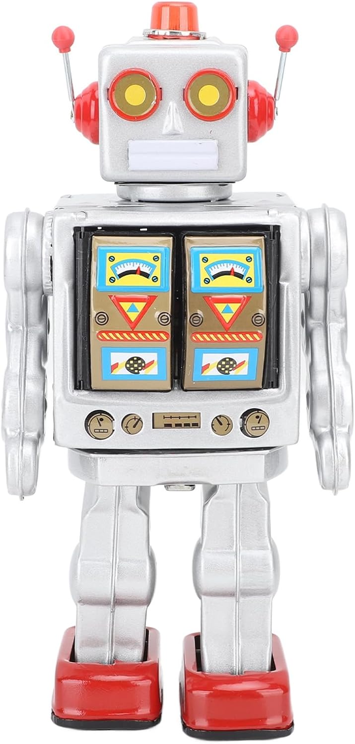 Wind Up Vintage Robot, Metal Tin Drumming Robot, Retro Classic Clockwork Spring for Collection, Xmas, Gifts, Party, Birthday, Festival, Surprise, Memories (Silver)