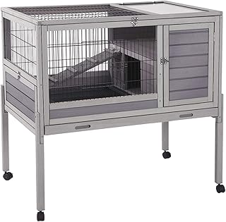 Aivituvin Rabbit Hutch Indoor Bunny Cage Wooden Guinea Pig House with Wire Floor, Wheels, Leak-Proof Tray