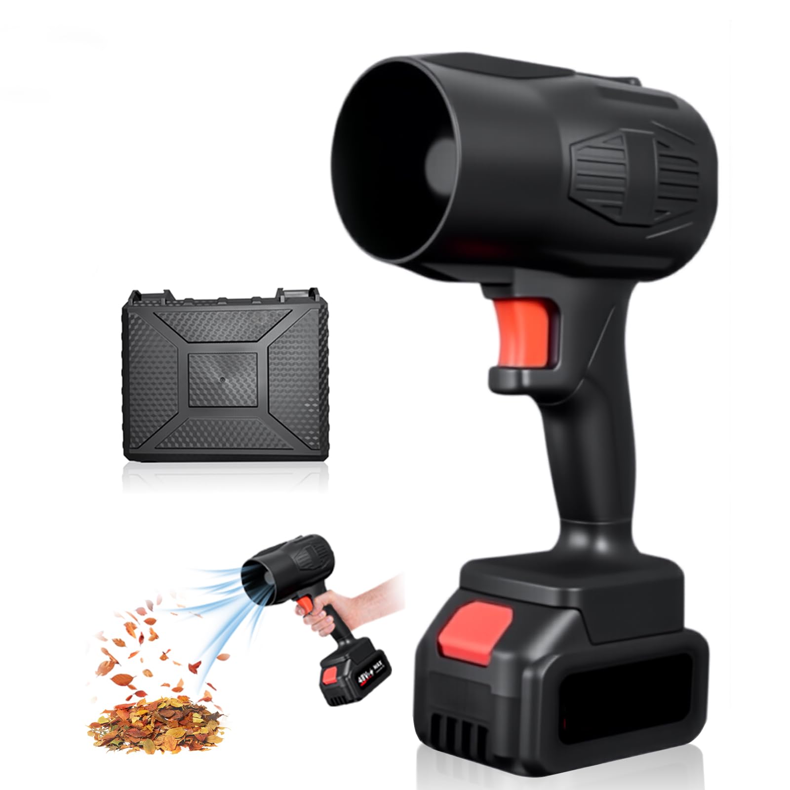 Soplador de Hojas, Turbo Sopladora de Hojas, 21V con 2 Baterías de 4.0Ah, Soplador Bateria, Ideal para Jardín, Coche, Patio, Nieve y Camping