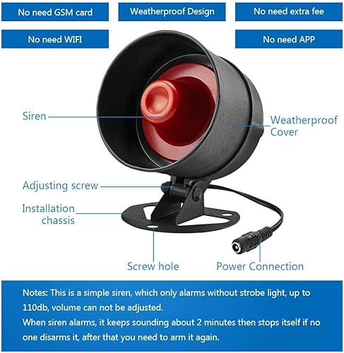 Miniatura 2 de KERUI Anfitrión inalámbrico de sirena fuerte, bocina impermeable para interiores y exteriores de hasta 115 dB para sistema de alarma de seguridad