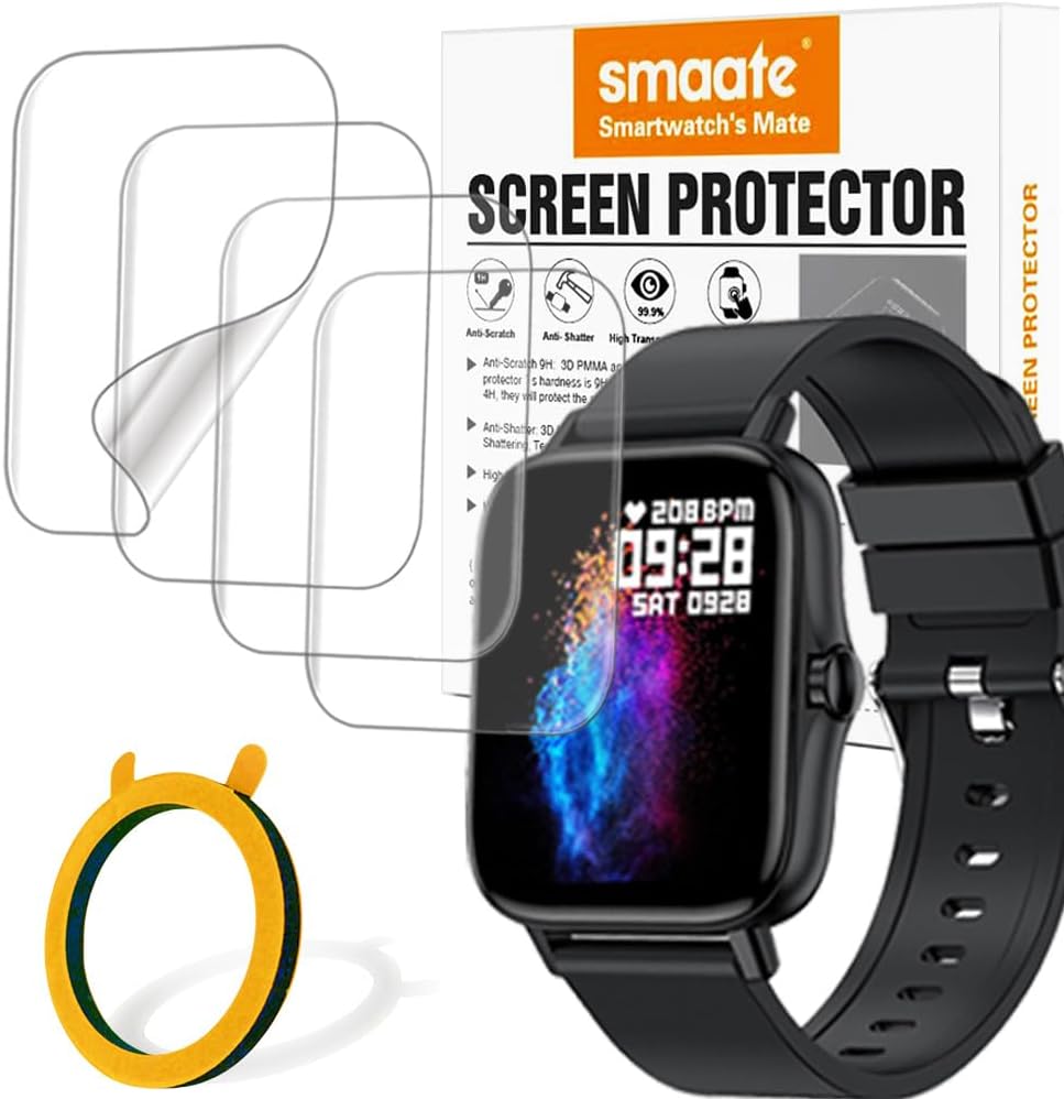 Soft Screen Protector Compatible with 1.69” or 1.7” smartwatch Iaret I18, Tensky 208BT, ANDFZ T42, Geelyda Y20 Pro, Smaiit Y22, WZWNEER Y20GT, and Boquaw P90, 4 pcs TPU