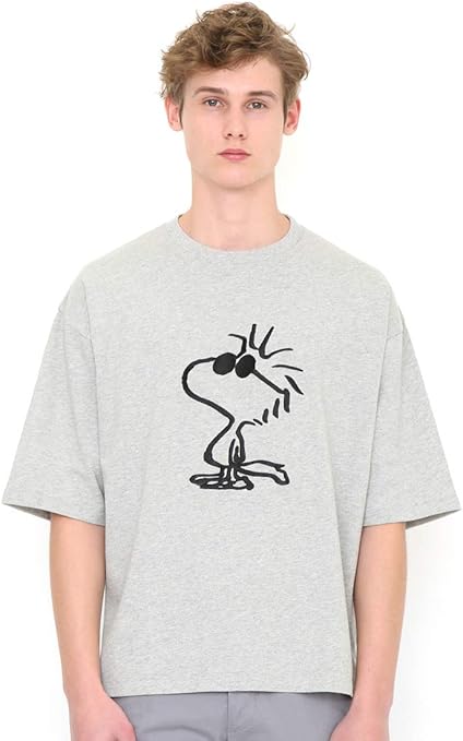 Amazon グラニフ Graniph ピーナッツ ビッグ シルエット 5分袖 Tシャツ ウッドストック サングラス ピーナッツ ヘザーグレー メンズ レディース S G100 G107 おそろいコーデ Tシャツ カットソー 通販