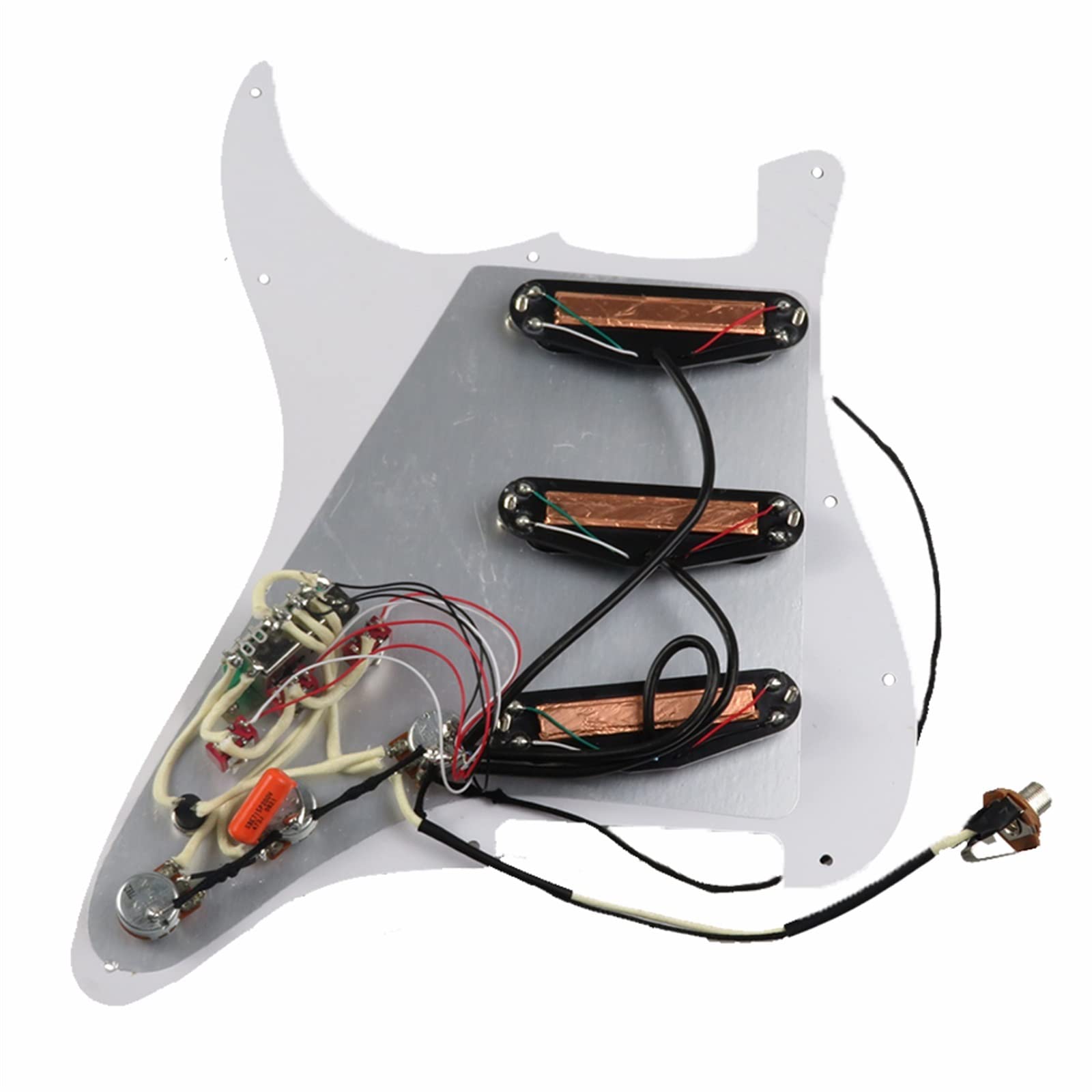 Pomarańczowa Maskownica Gitarowa Z Białym Przetwornikiem Podwójne Szyny Humbucker Pickup Wstępnie Okablowany Zestaw Pickguard Wstępnie Okablowana Pickguard