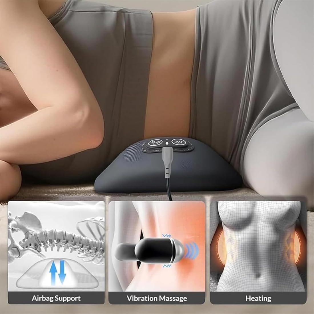 TeraDisc Pro Alividol Masajeador Lumbar,cojín De Soporte Lumbar Biónico, Masajeador Eléctrico Para Aliviar El Dolor Lumbar (Gris oscuro)