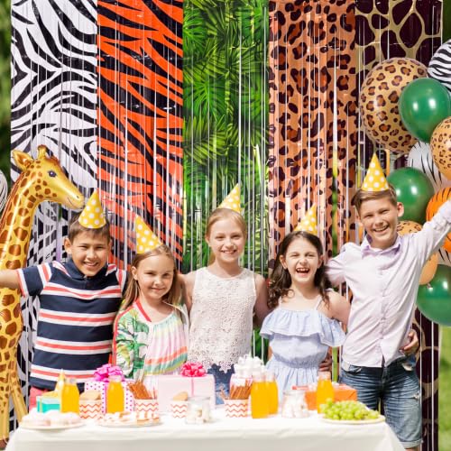 Image of Tiamon 2 Pack Safari Party Decorations 3.3 x 6.6 Ft Foil Fringe Curtains Backdrop Jungle Animals Tinsel Streamers Photo Booth for Wild Baby Shower Birthday Party Supplies