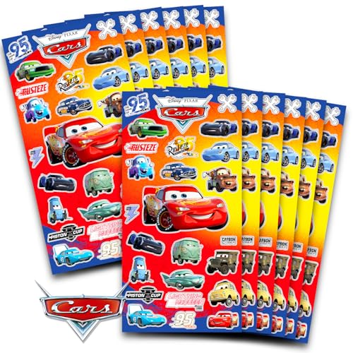 Disney Cars Stickers for Toddlers Kids Adults Set ~ Bundle Includes 300 Disney Cars Stickers on 12 Party Favor Sheets