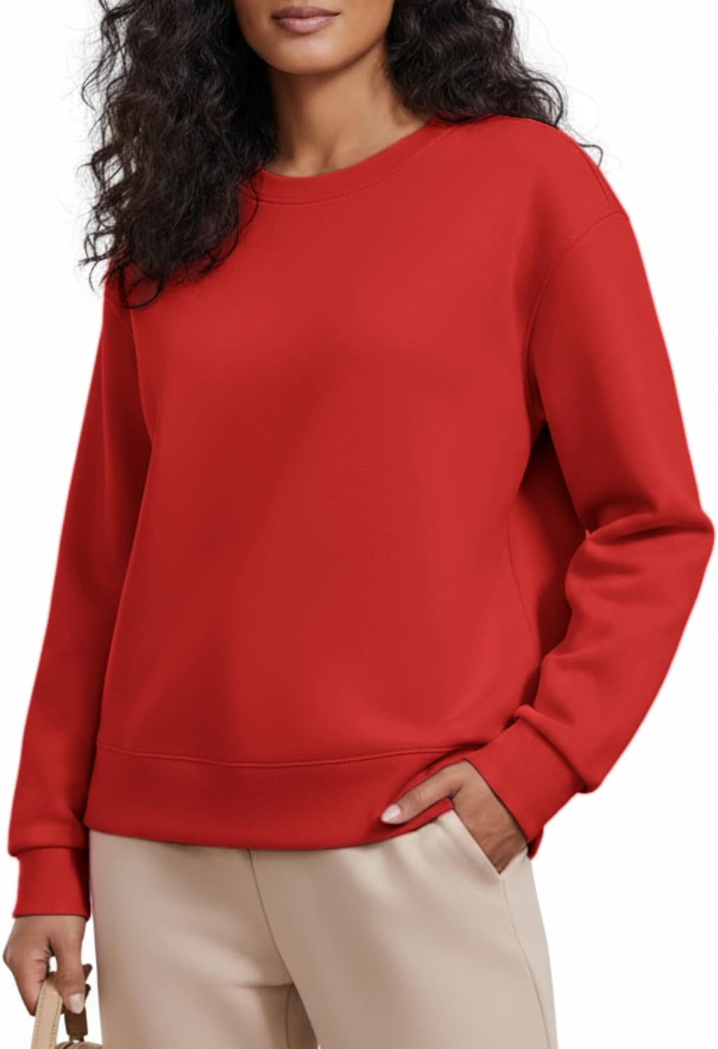 PINSPARK Soft Crewneck Sweatshirt for Women Long Sleeve Lightweight Pullover Yoga Casual Sweatshirts