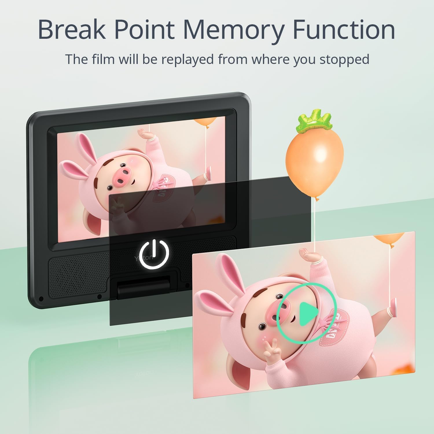 YOTON Portable DVD Player demonstrating break-point memory