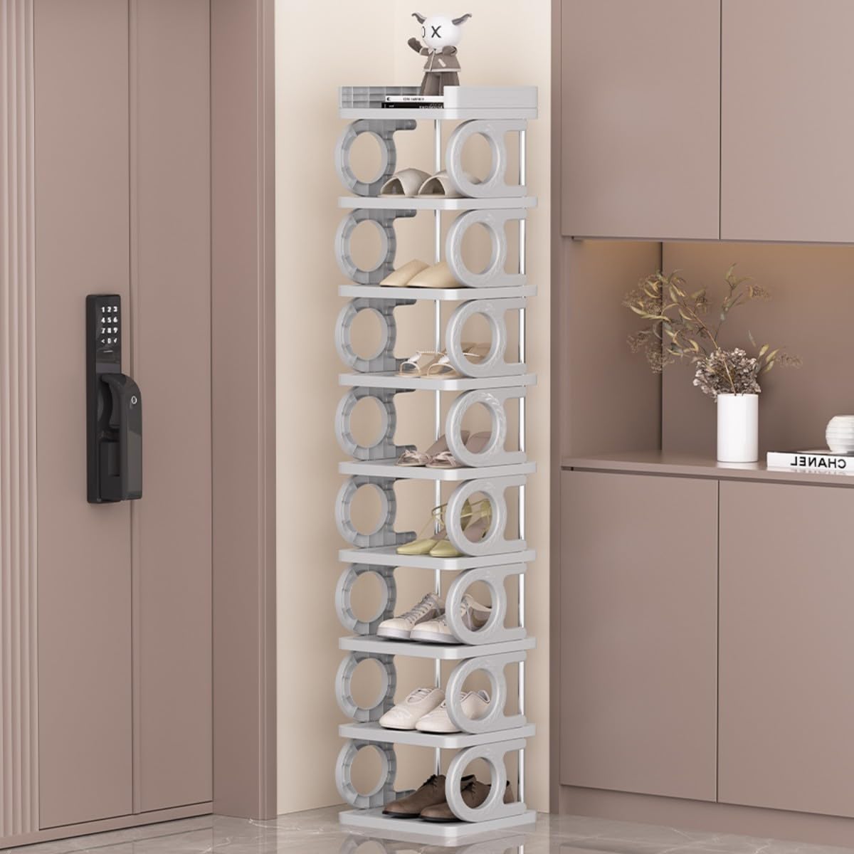 Multibao 10-Tier Shoe Rack Storage Shelf Adjustable Tall Space Saving Shoe Stand Home Footwear Stackable Organiser for Slim Narrow Space Closet Entryway Hallway (Grey)