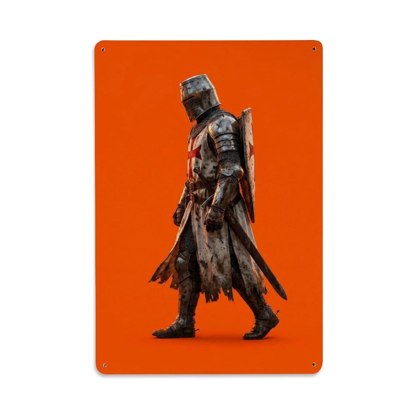 Olhnbad Style Crusader Knight Sword Bearer Medieval Armour Abstract Metal Tin Sign