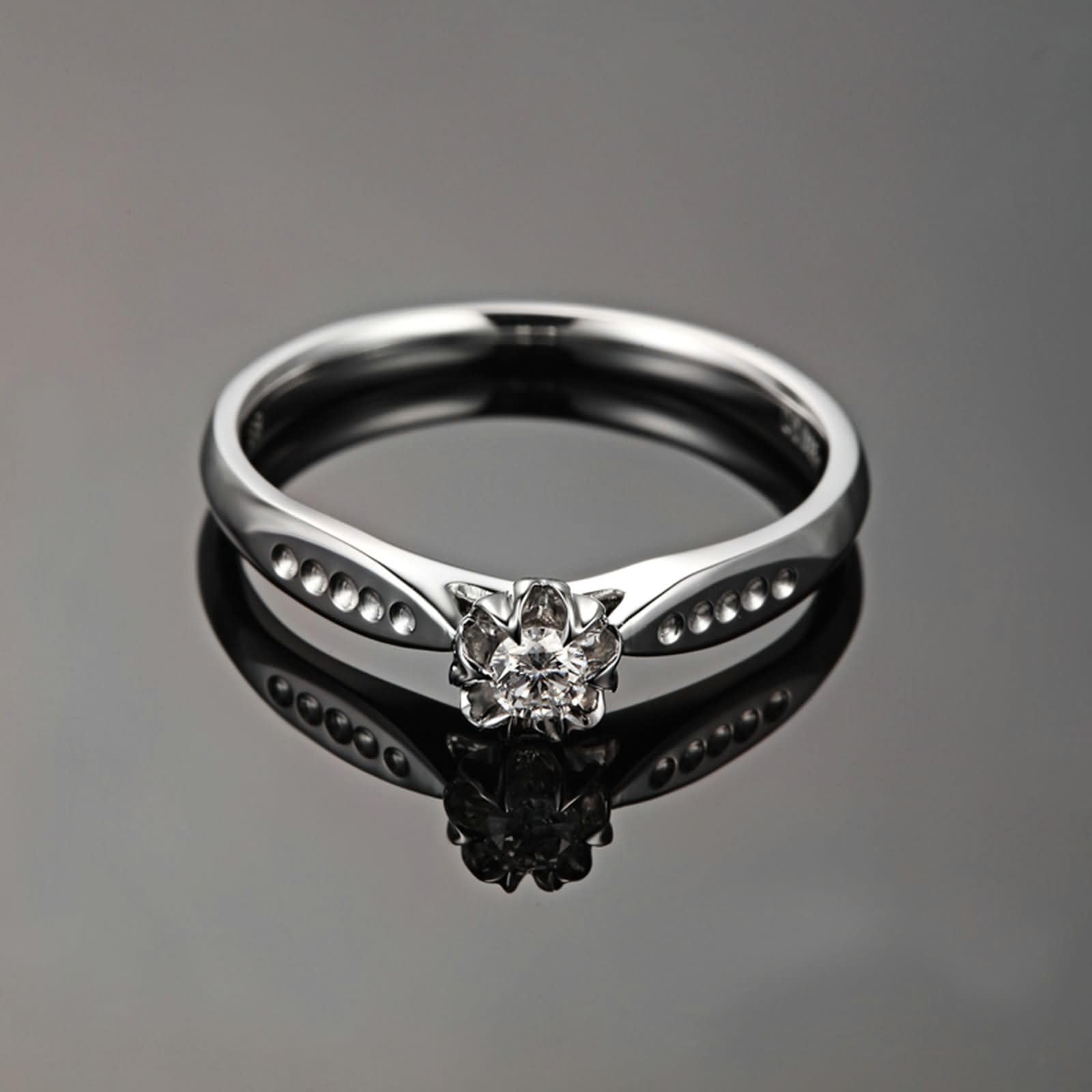 Damskie pierścionki zaręczynowe z białego złota 9K / 14K / 18K, kwiat i okrągły diament 0,07ct, damskie srebrne pierścionki zaręczynowe
