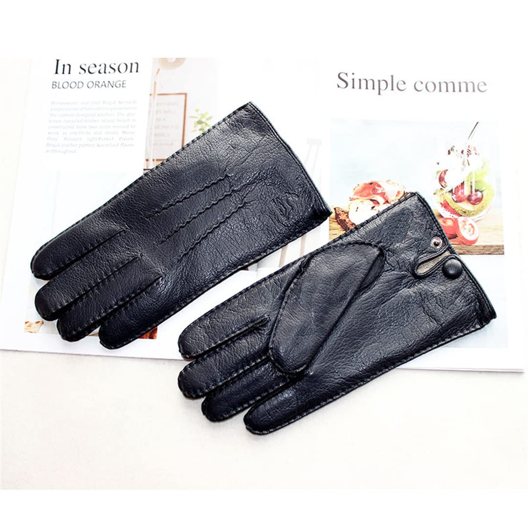 Guantes de cuero con pantalla táctil para hombre, forro de lana fina, guantes cálidos para hombre de otoño e invierno