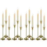 4 Sets (12 PCS) Brass Gold Taper Candlestick Holders - Vintage Metal Candle Sticks - Home Decor Centerpieces for Table Mantel Wedding Housewarming Festive Gift