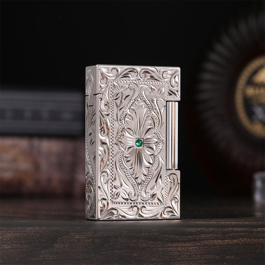 High-End Classic Pure Copper Butane Gas Lighter Crisp Piano Sound Metal Brushed Pure Hand-Carved Flip Cigar Lighter High-End