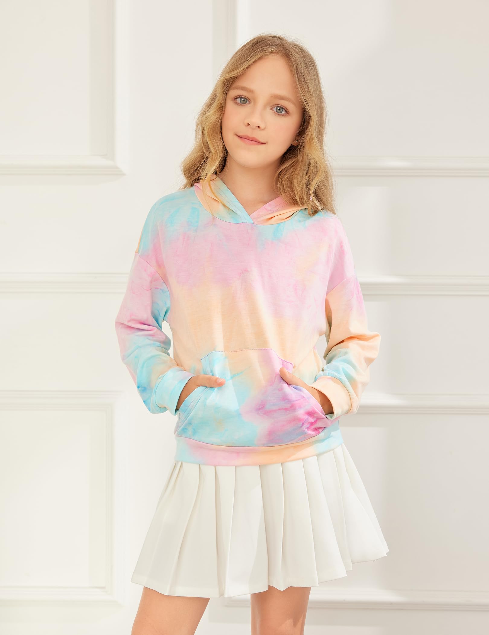 Dziecięca bluza z kapturem z długim rękawem z nadrukiem tie dye pulower miękka urocza sportowa bluza z kapturem