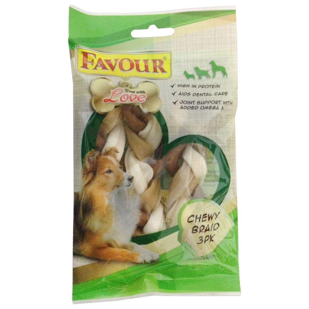 Favour. Chewy Braid Treats for Dogs - High in Protein, Aids Dental Care and Joint Support, 3 Packs